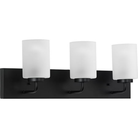 

Merry Collection Three-Light Matte Black and Etched Glass Transitional Style Bath Vanity Wall Light