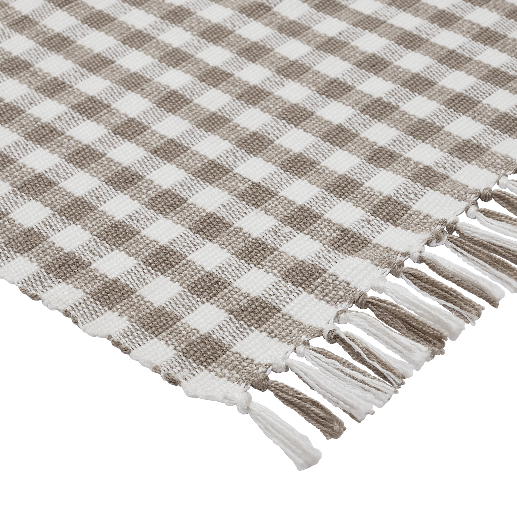 My Texas House Taupe Gingham Fringe Indoor/Outdoor Layering Rug, 24" x 38"