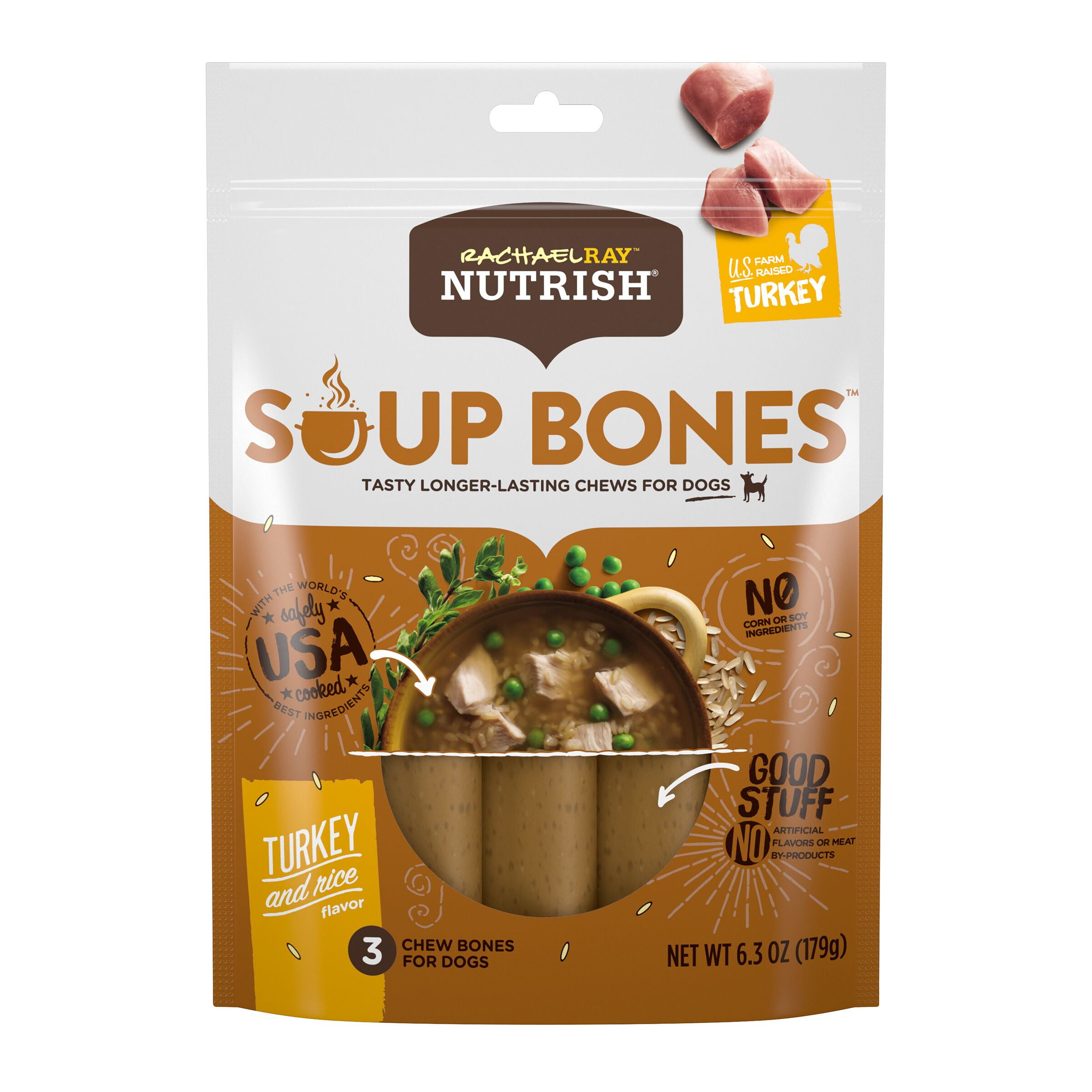 Rachael Ray Nutrish Soup Bones Dog Treats, Turkey & Rice Flavor, 3 ...