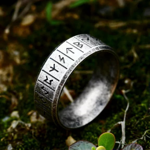 K-KED Retro Silver Viking Mystic Runes Ring Stainless Steel Men Women Wedding Band-13