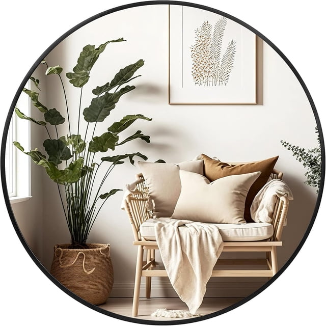 Espejo redondo negro para pared de baño, espejo circular de 20 pulgadas para decoración de pared, espejos decorativos para baño, entrada, recámara, cambiador, espejo de marco negro