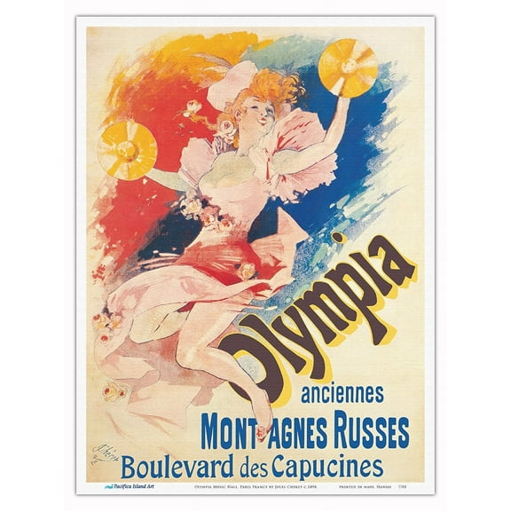 Olympia Music Hall Paris France - formally known as the Montagnes Russes - Vintage French Advertising Poster by Jules Chéret c.1898 - Master Art Print (Unframed) 9in x 12in