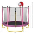 thumbnail image 6 of 5.5FT Trampoline for Kids, 65" Outdoor & Indoor Mini Toddler Trampoline with Enclosure, Reversible Basketball Hoop and Ball, Recreational Trampoline for Boys Girls, Pink, 6 of 7