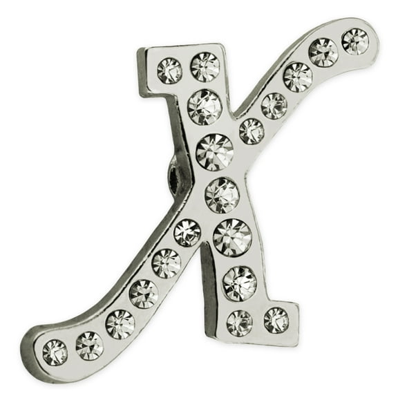 Silver Plated Rhinestone Alphabet Letter X Lapel Pin