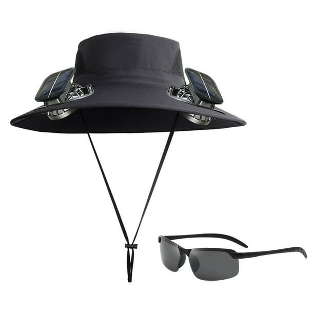 Sombrero de pesca con ventilador solar ancho para exteriores, sombrero para hombre con ventilador solar, sombreros de pesca con ventilador solar ajustable de 3 velocidades.