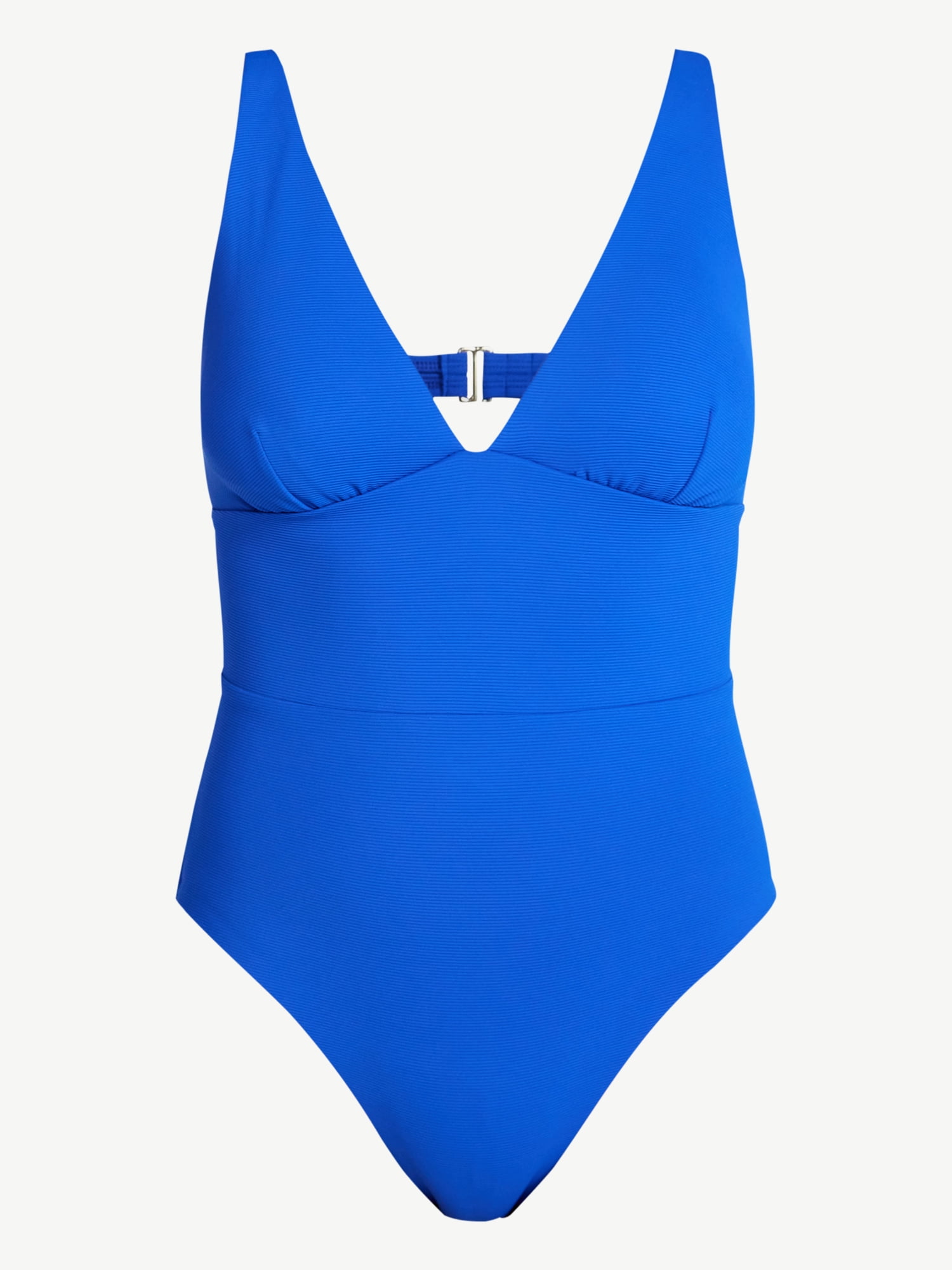 Time and Tru Women's and Women’s Plus Ribbed Plunge One-Piece Swimsuit, Sizes XS-3X