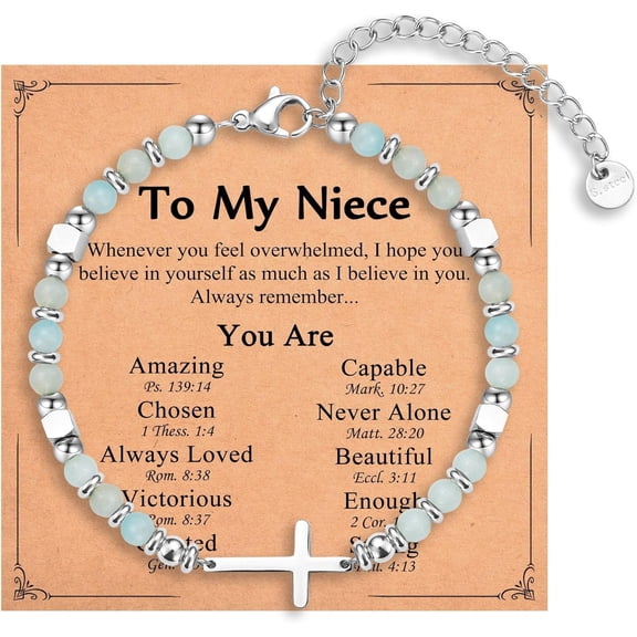 NICKSUN Inspirational Beaded Cross Bracelets for Women - Natural Gemstone Christian Faith Bracelet, Ideal Gifts for Mom, Wife, Sister, Friend - Birthday, Mother's Day Blessings