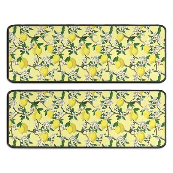 Kitchen Rugs Sets Of 2,Yellow Lemon Fruit Flowers Yellow Pattern Anti Fatigue Kitchen Mat Rugs Non Slip Washable,Decorative Kitchen Floor Mats for Kitchen,Sink,Laundry,17"x47" 17"x47"