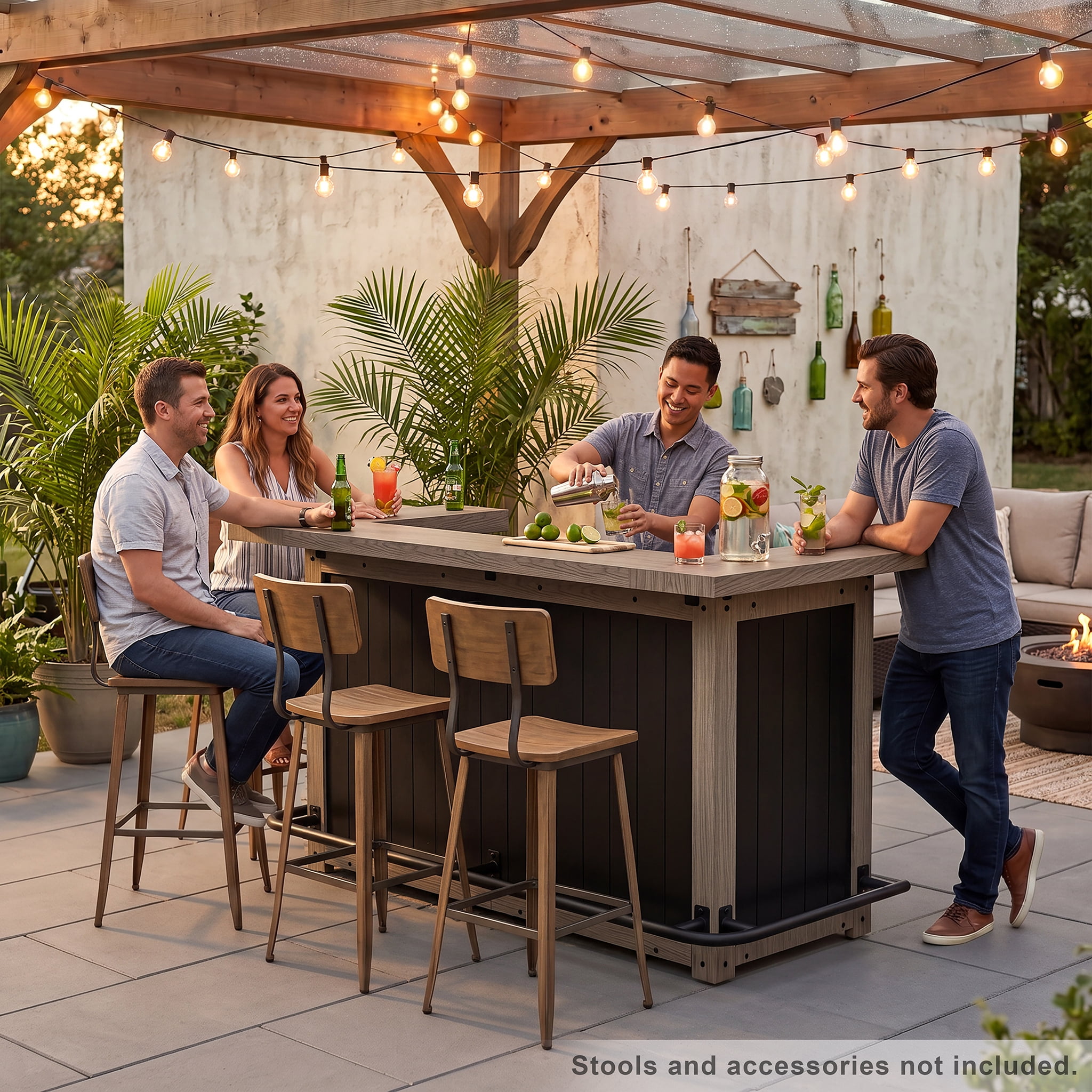 Outdoor Bar Cabinet with Fridge Space, Patio Backyard Bar with Storage