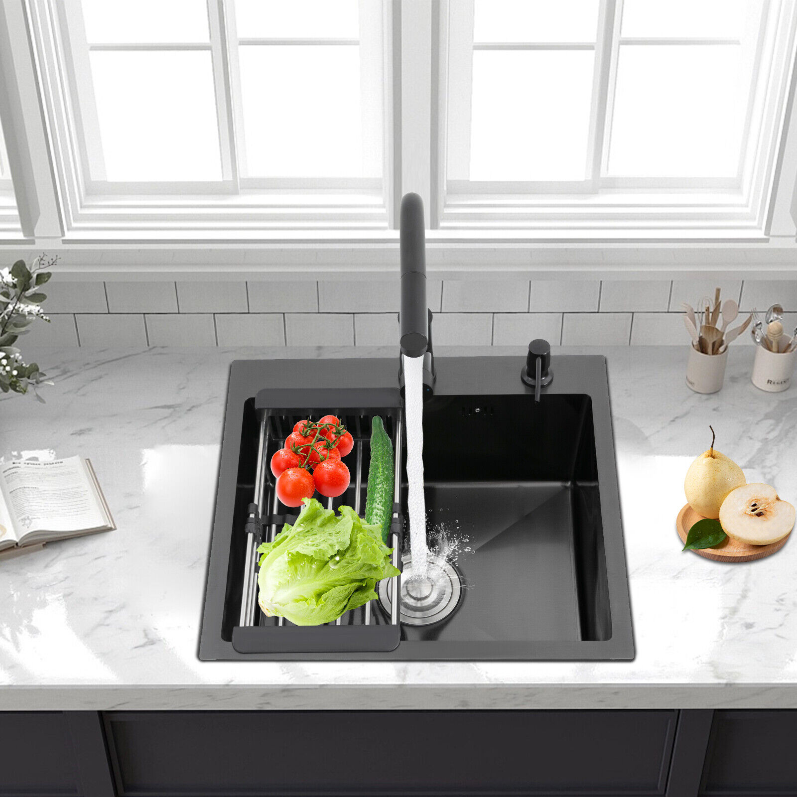 Kitchen Sink Stainless Steel Sink Black Stainless Steel Built-in Sink W/Tap