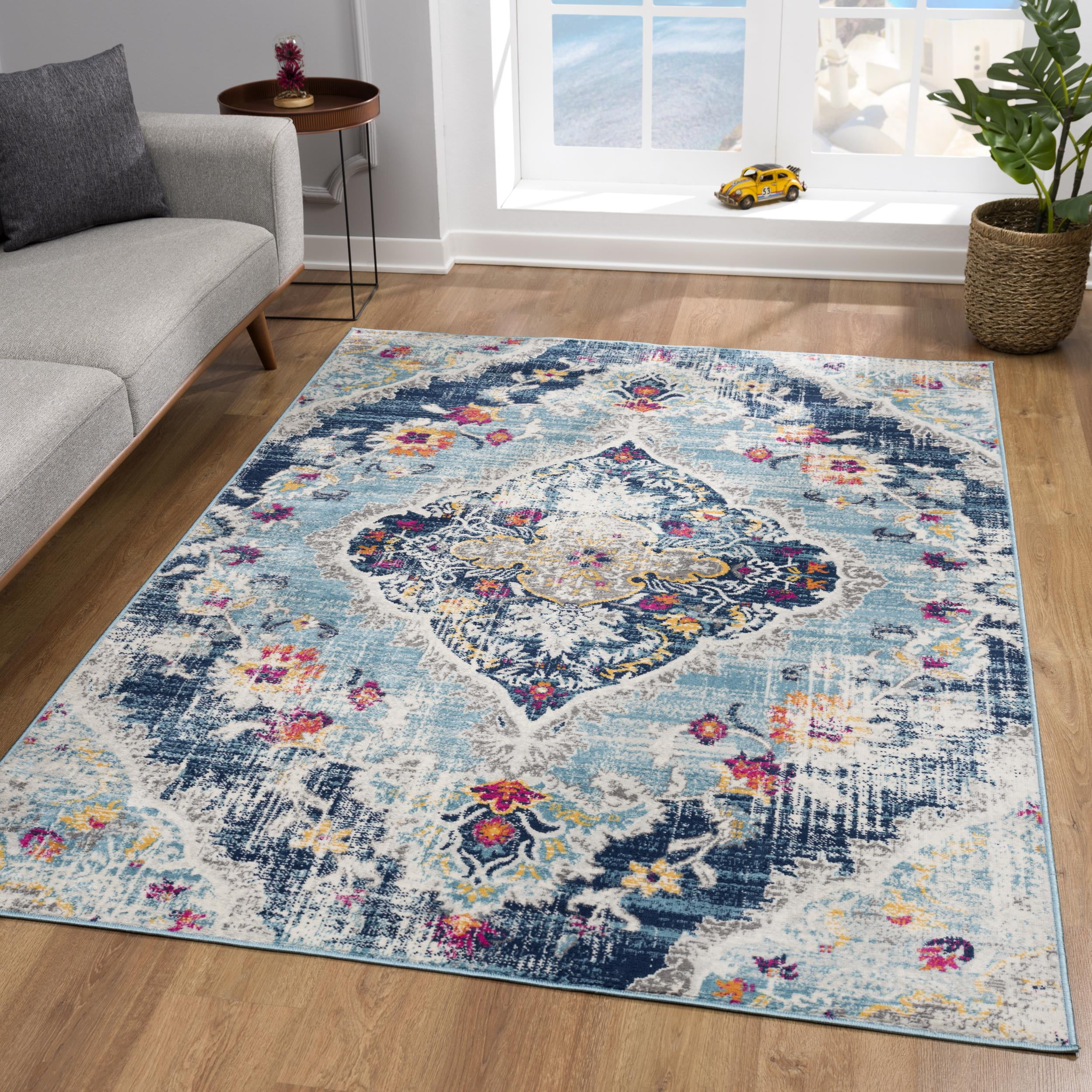 Rug Branch Savannah 2' x 30' (Exact Size: 2'3" 30') Boho Indoor Runner Rug, Blue Grey, Transitional - Entryway, Hallway, Bathroom, and Kitchen