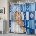 thumbnail image 5 of Funny Cat Bathing Shower Curtain, Shell Anchors Towel Modern Abstract Waterproof Shower Curtain Set with 12 Hooks Lightweight Bath Curtains Fabric Bathroom Decor 36x72 Inches, 5 of 9