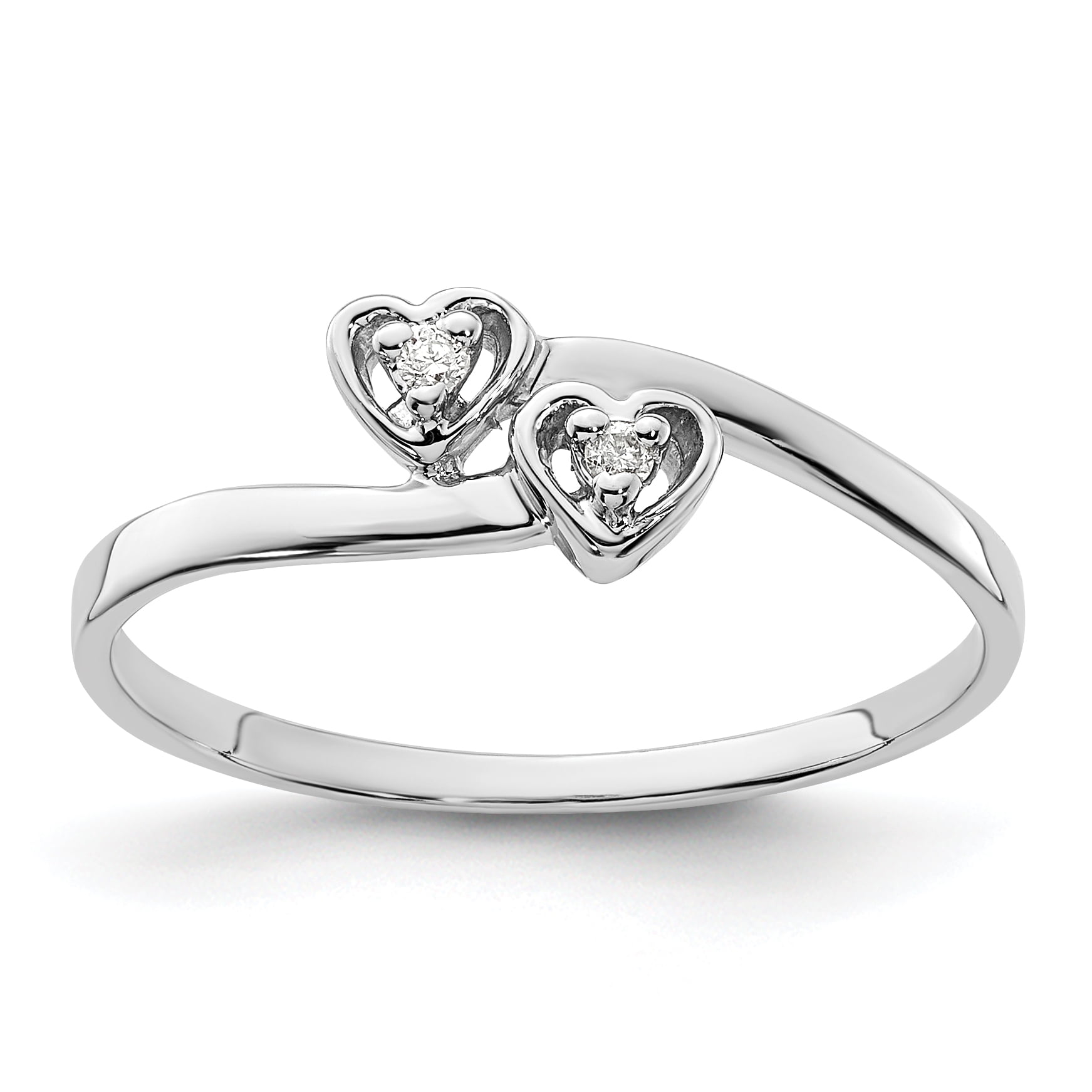 Solid 14k White Gold Genuine April Simulated Birthstone Love Heart Ring 1 to 7mm 