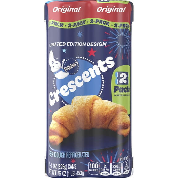 Pillsbury Crescent Rolls, Original Refrigerated Canned Pastry Dough, Value 2-Pack, 16 Rolls, 16 oz