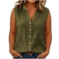 thumbnail image 2 of Women's Plus Size Sleeveless Button Down Shirts Dressy Casual Summer Blouses V Neck Cotton Linen Tops Business Work Tank Top | CSEONE,Army Green 3XL, 2 of 5