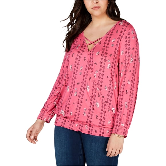 Style & Co. Blouse à Enfiler Smockée pour Femmes, Rose, Grande Taille, 3X