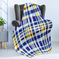 thumbnail image 4 of Yellow and Blue Soft Flannel Fleece Throw Blanket, Retro Scottish Checkered Tartan with Color Stripes Lines Pattern, Cozy Plush for Indoor and Outdoor Use, 50" x 60", Pale Violet Blue, by Ambesonne, 4 of 5