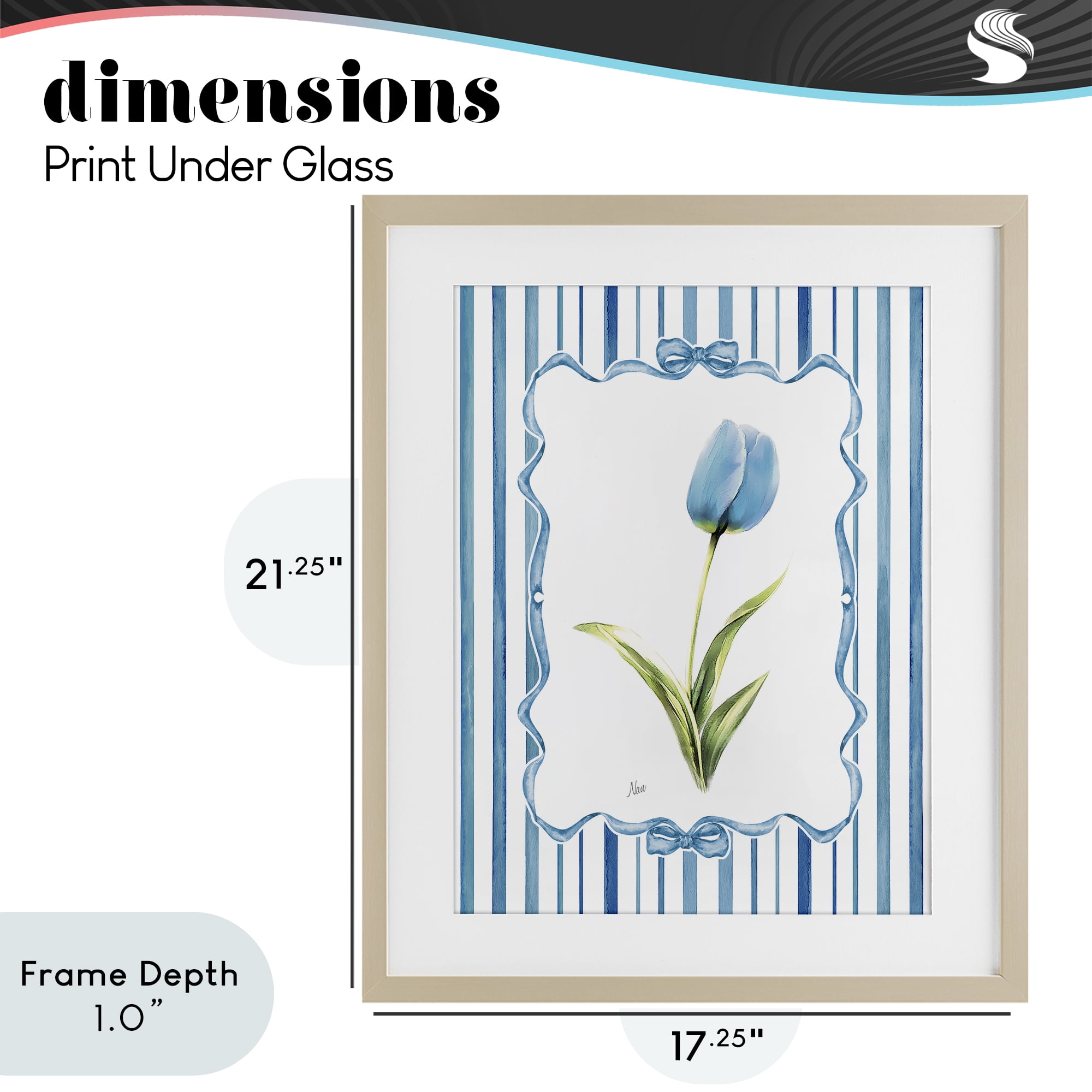 Stupell Industries Blue Tulip & Ribbon Border Birch Framed Print Under Glass, design by Nan