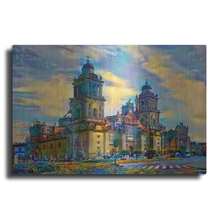 Luxe Metal Art 'Mexico City Metropolitan Cathedral' by Pedro Gavidia, Metal Wall Art, 24"x16"