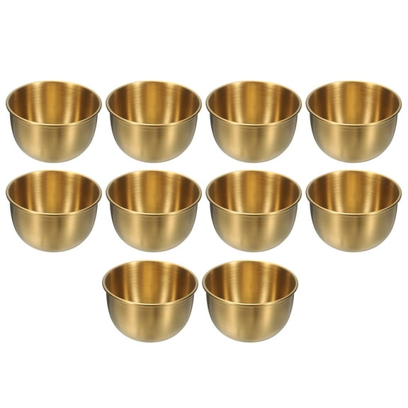 Uxcell 3 Inch Stainless Steel Sauce Dishes, 10 Pcs Mini Individual Round Seasoning Dishes Condiment Tray Dipping Bowl Mixing Saucers Appetizer Plates for Prep Side Dish, Gold