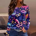 thumbnail image 2 of Womens Mardi Gras Shirts Sparkly Sequins Crew Neck Blouse Glitter Long Sleeve Party Tops Dark Blue M, 2 of 6