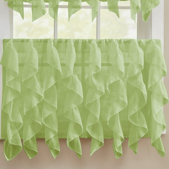 Sheer Voile Vertical Ruffle Window Curtain 24"Tier Pair - Sage