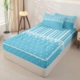 thumbnail image 3 of Castle Fairy Minimalism Vertical Band Zipper Twin Comforter Sets with Fitted Sheet and 2 Pillowcases,Retro Lace Edge Zipper Bedding Set,Sky Cyan White,Reversible, 3 of 7