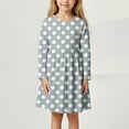 thumbnail image 2 of Wuxian Girls Polka Dot Dresses Casual Classic Cozy Round Neck Long Sleeve Knee Length High Waist Comfortable Stylish Winter Dress,Grey,5-6 Years, 2 of 4