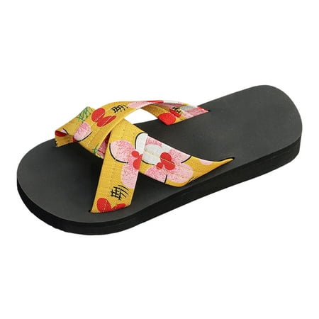 

LUOGENLI Female Summer Sandals for Women 2024 Trendy Wedge Ladies Summer Colour Blocking Printed Fabric Outside Wear Beach Thick Bottom Flat Bottom Large Size Sandals Slippers Sandals For Women 2024