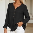 thumbnail image 4 of ClodeEU Women's V Neck Half Button Flare Long Sleeve Blouse,Casual Loose Solid Shirt Top Black,Women's Plus L, 4 of 6