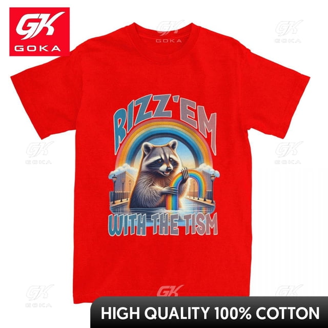 Camiseta Rizz Em with The Tism para hombre y mujer camisetas divertidas de algodón con cuello redondo camisetas de mapache autismo ropa de manga corta