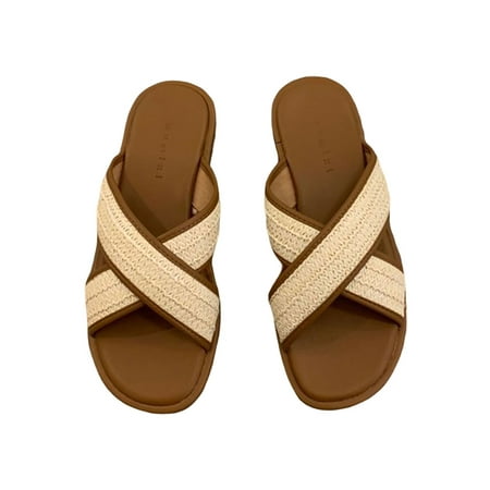 

Colisha Women Flat Sandals Cross Strap Sldies Beach Summer Sandal Party Lightweight Casual Shoes Slip On Brown 4.5