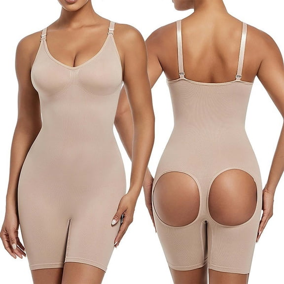Viluyesy Shapewear for Womens, Tummy Control V Neck Butt Lifter Seamless Comfort Sculpting Bodysuit Khaki 2XL