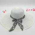 thumbnail image 3 of harmtty Sunscreen Braided Foldable Straw Hat Leopard Bowknot Decor Wide Brim Women Beach Hat Fashion Accessories, 3 of 8