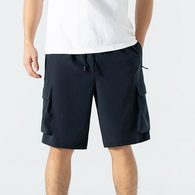 pstuiky Pantalones cortos cargo para hombre, Pantalones cortos casuales de moda para hombre, sólidos, con cordón, cintura elástica y múltiples bolsillos Pantalones cortos deportivos para hombre