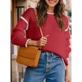 thumbnail image 5 of Women Crewneck Sweaters Long Sleeve Knit Pullover Sweater Casual Fall Tops Red XL, 5 of 8