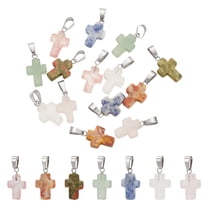 14Pcs 7 Styles Gemstone Cross Pendants with Stainless Steel Color Plated 201 Stainless Steel Snap on Bails Mixed Dyed and Undyed 19.5~21x11.5~12.5x4~5mm Hole: 8x4mm 2pcs/style
