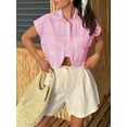 thumbnail image 4 of Women Button Down Shirts Cap Sleeve Crop Tops Blouse, 4 of 6