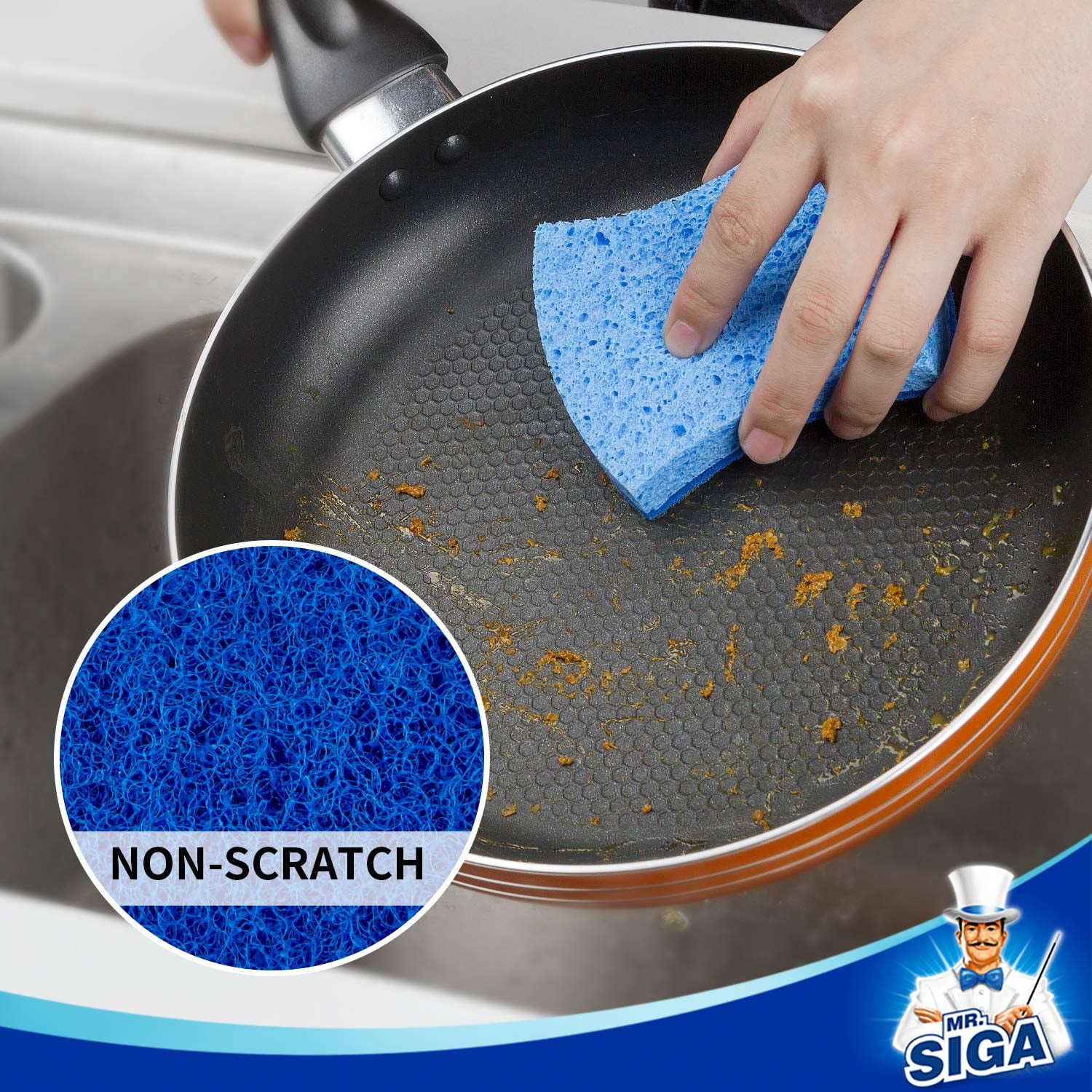 MR.SIGA Heavy Duty Cellulose Scrub Sponge, Dual-Sided Dishwashing Sponge  for Kitchen, 12 Pack : : Home Improvement