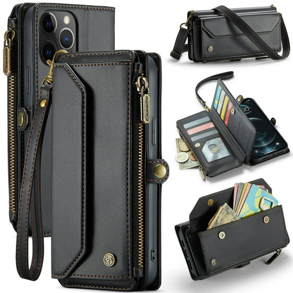 Crossbody for iPhone 12 Pro Max Case Wallet【RFID Blocking】with 10-Card Holder Zipper Bills Slot, Soft PU Leather Magnetic Shoulder Wrist Strap for iPhone 12 Pro Max Wallet Case Women