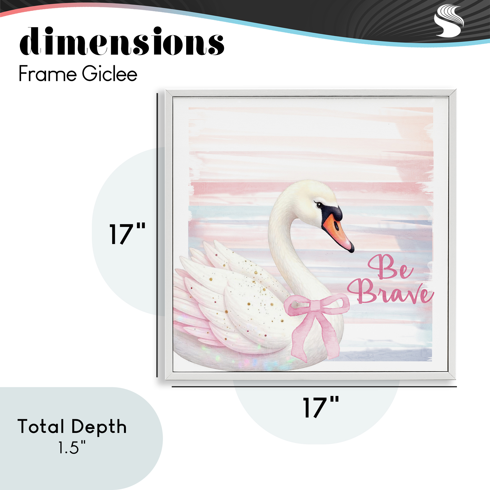 Be Brave Pastel Swan White Framed Giclee Art, design by Kim Allen
