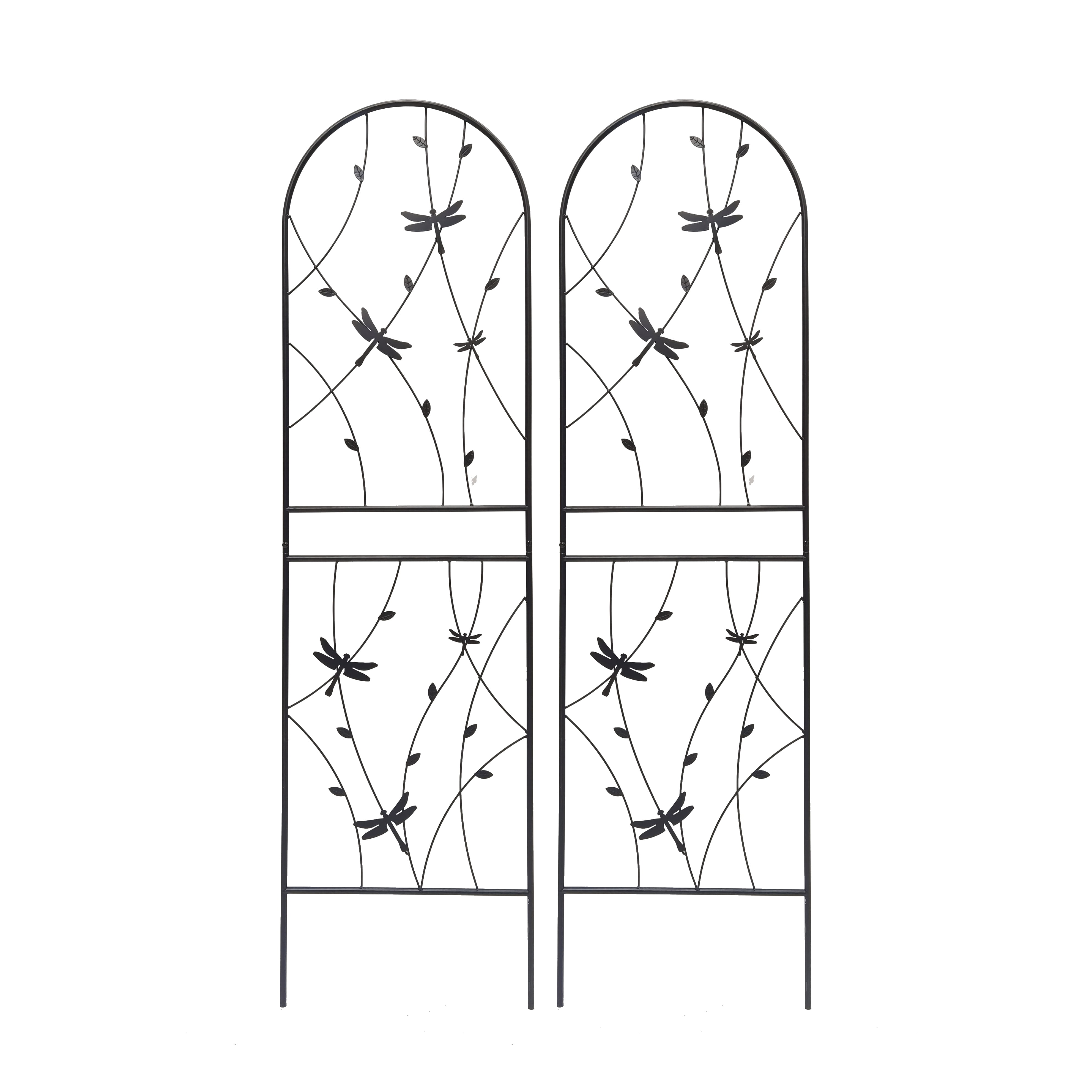 Aukfa Garden Trellis for Climbing Plants, 2 Pack Outdoor Metal Trellis 71" x 19.7", Support Dragonfly Decor,Black