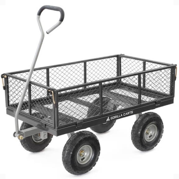 Gorilla Carts Steel Utility Cart Heavy-Duty Wagon - 4 Cu Ft, 800 lb, Black