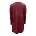 thumbnail image 6 of ClodeEU Dresses for Women，Fashion Solid Color Round Neck Dress， Pleated Long Sleeved Mid Length Dress Wine,Womens Plus L, 6 of 6
