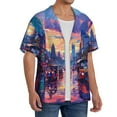 thumbnail image 2 of Balery Taxi Colorful Town Camisa Casual de Manga Corta con Botones para Hombre, Texturizada, Estilo Cubano, para Playa, Verano-4X-Large, 2 of 5