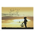 thumbnail image 1 of Nature Cutting Board, Little Silhouette with a Bird Cage at Sunset in Forest Rural Trees Birds, Decorative Tempered Glass Cutting and Serving Board, Large Size, Marigold Black, by Ambesonne, 1 of 1