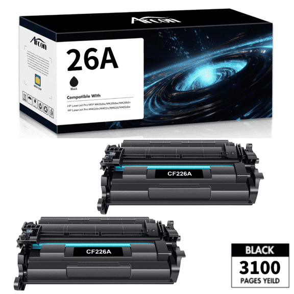 26A CF226A Toner Cartridge 2 Pack Compatible for HP 26A 26X CF226A CF226X Laserjet Pro M402dn M402n M402dw MFP M426fdw M426fdn M426dw M402 M426 Series Printer Ink (High Yield, Black)