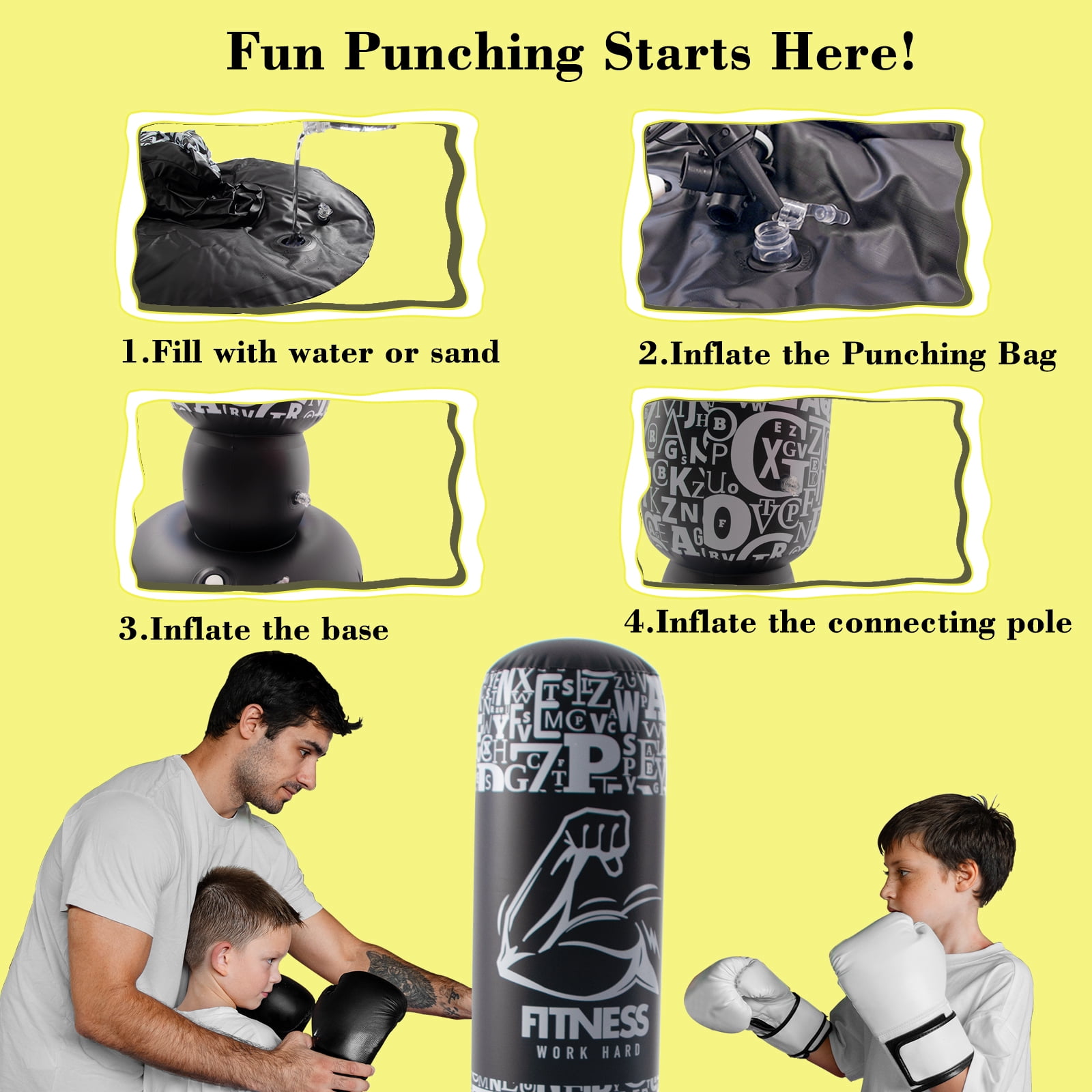 Honeydrill Inflatable Punching Bag Boxing Bag for Kids, Black