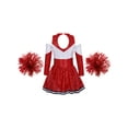 thumbnail image 2 of TiaoBug Girls Cheerleading Uniform Outfits Kids Long Sleeve Off-Shoulder Sequin Leotard Dress with Flower Balls Sets Red 14, 2 of 7
