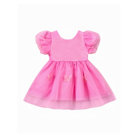 

Bagilaanoe Toddler Baby Girl Summer Dress Pearls Short Sleeve A-line Princess Dresses 6M 12M 24M 3T 4T 5T 6T Kid Patchwork Tulle Skirt
